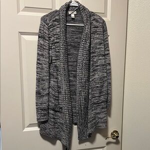LOFT Black and Gray Knit Cardigan